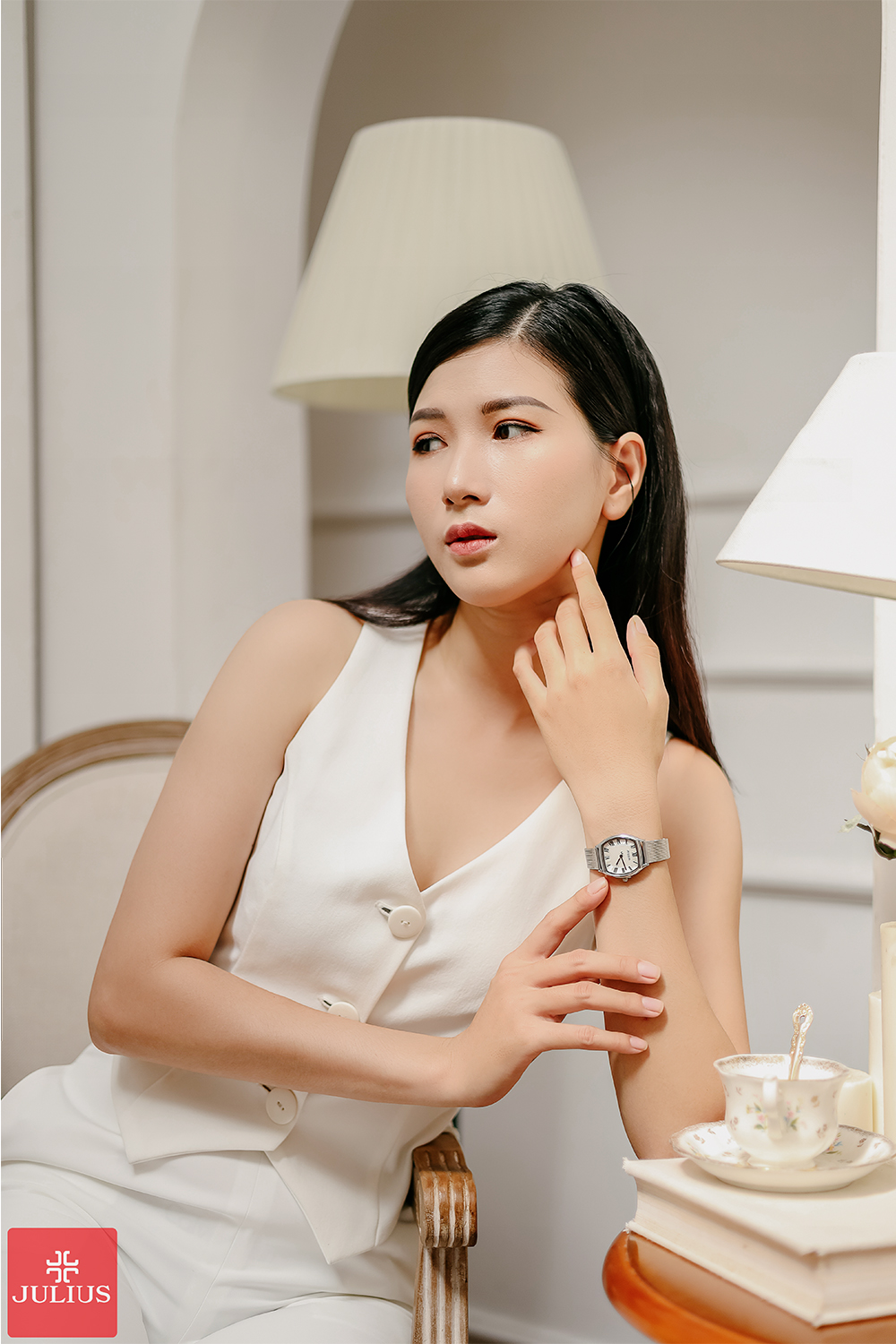Đồng Hồ Nữ  JA-1242A Julius Hàn Quốc Dây Thép (Bạc)