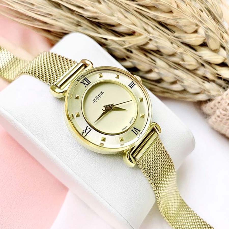 Đồng hồ JULIUS nữ vành khuyên dây mịn JA-728C (Vàng)