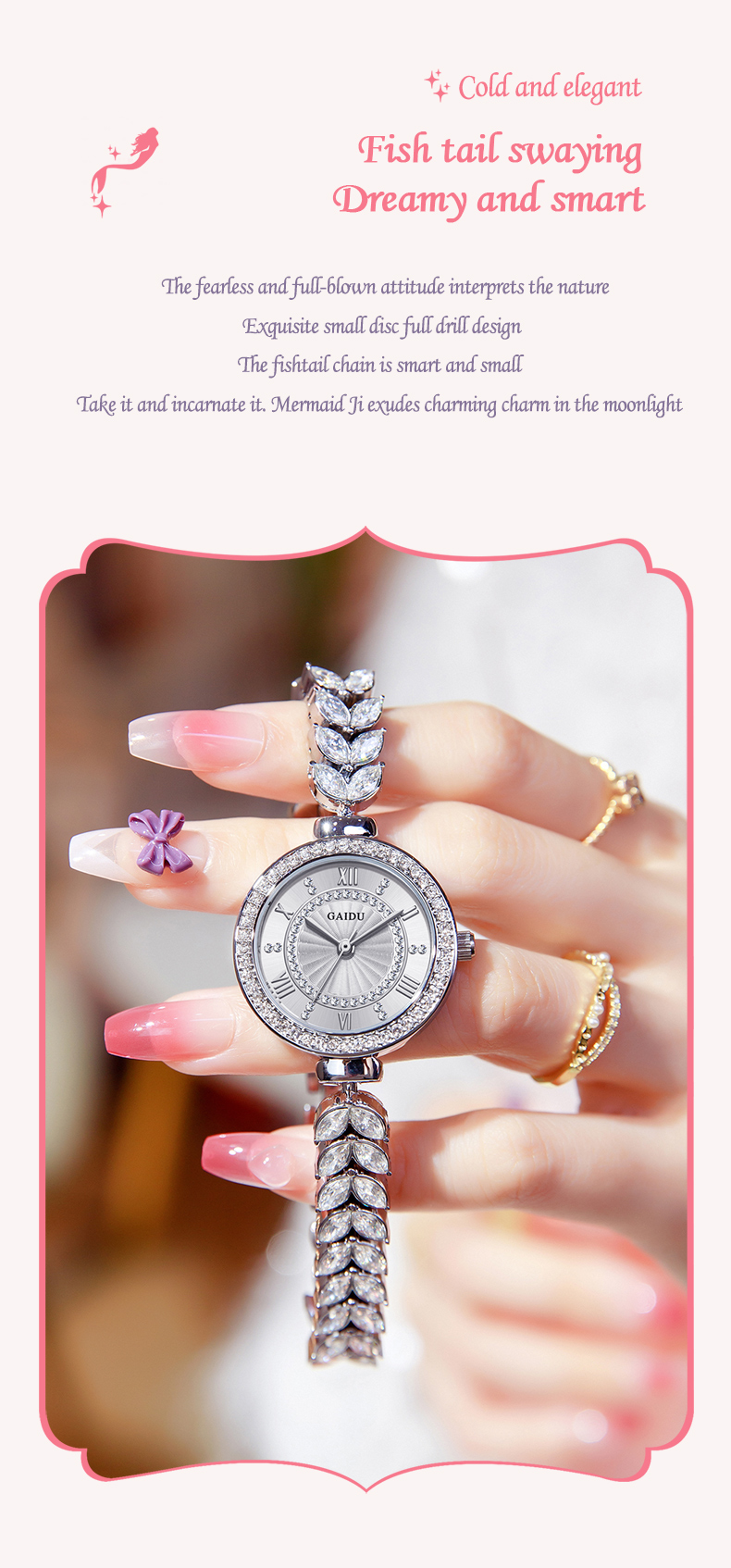 Đồng Hồ Nữ GAIDU KD-2308 Dây Thép (Trắng Bạc)