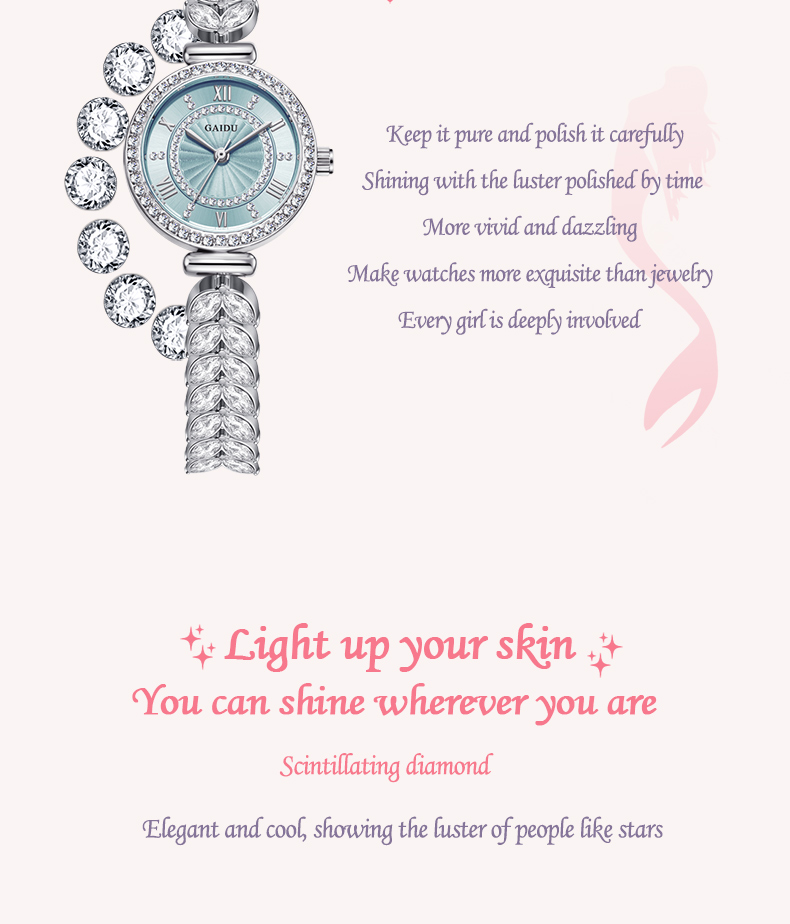 Đồng Hồ Nữ GAIDU KD-2308 Dây Thép (Trắng Bạc)