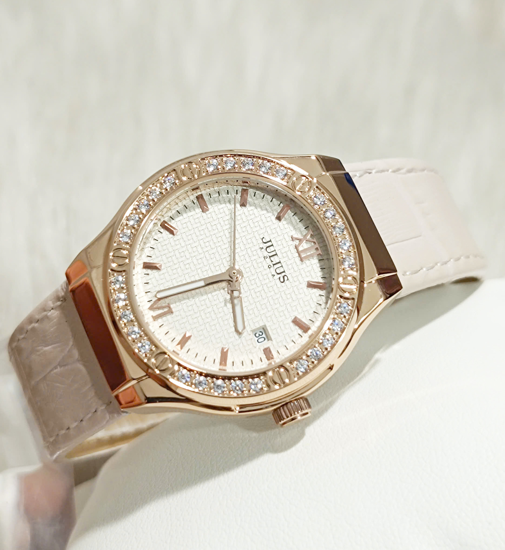 Đồng Hồ Nữ JA-1395C Julius Hàn Quốc Dây Da (Trắng)