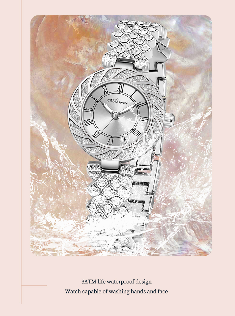 Đồng Hồ Nữ ABORNI YBN-3015 Dây Thép ( Trắng Bạc )