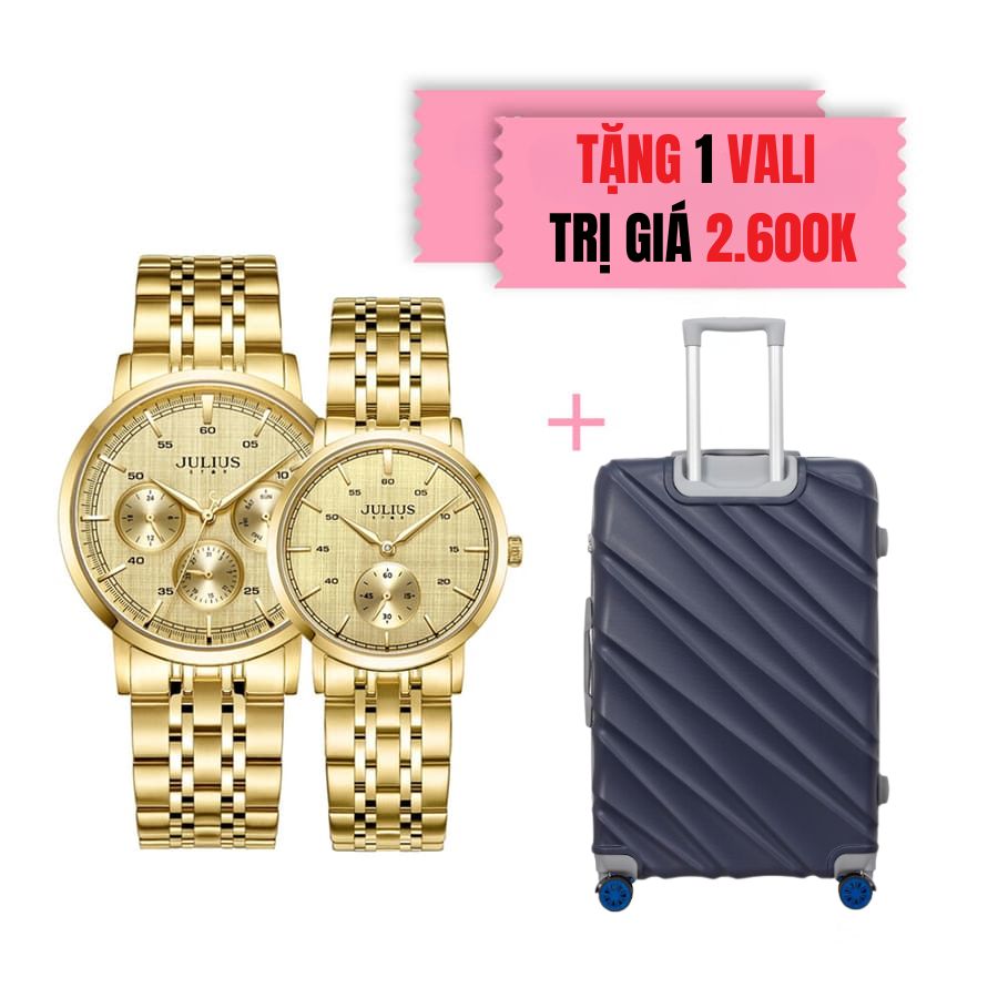 Combo Quà Tặng Đồng Hồ Cặp JS-061ML Julius Hàn Quốc Dây Thép + Tặng Ngay Vali