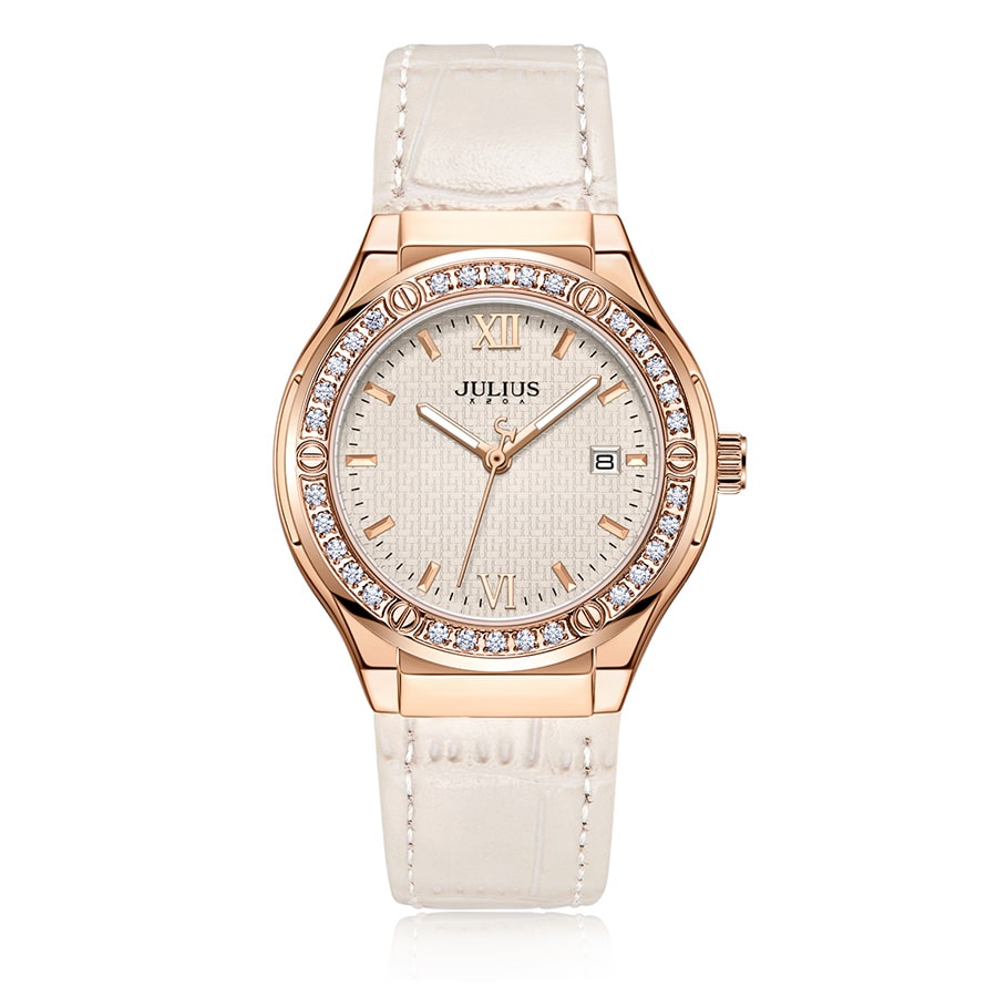 Đồng Hồ Nữ JA-1395C Julius Hàn Quốc Dây Da (Trắng)
