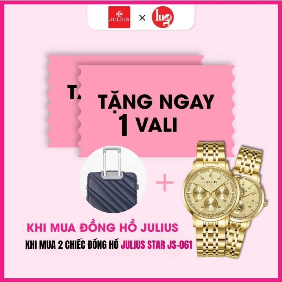 Combo Quà Tặng Đồng Hồ Cặp JS-061ML Julius Hàn Quốc Dây Thép + Tặng Ngay Vali