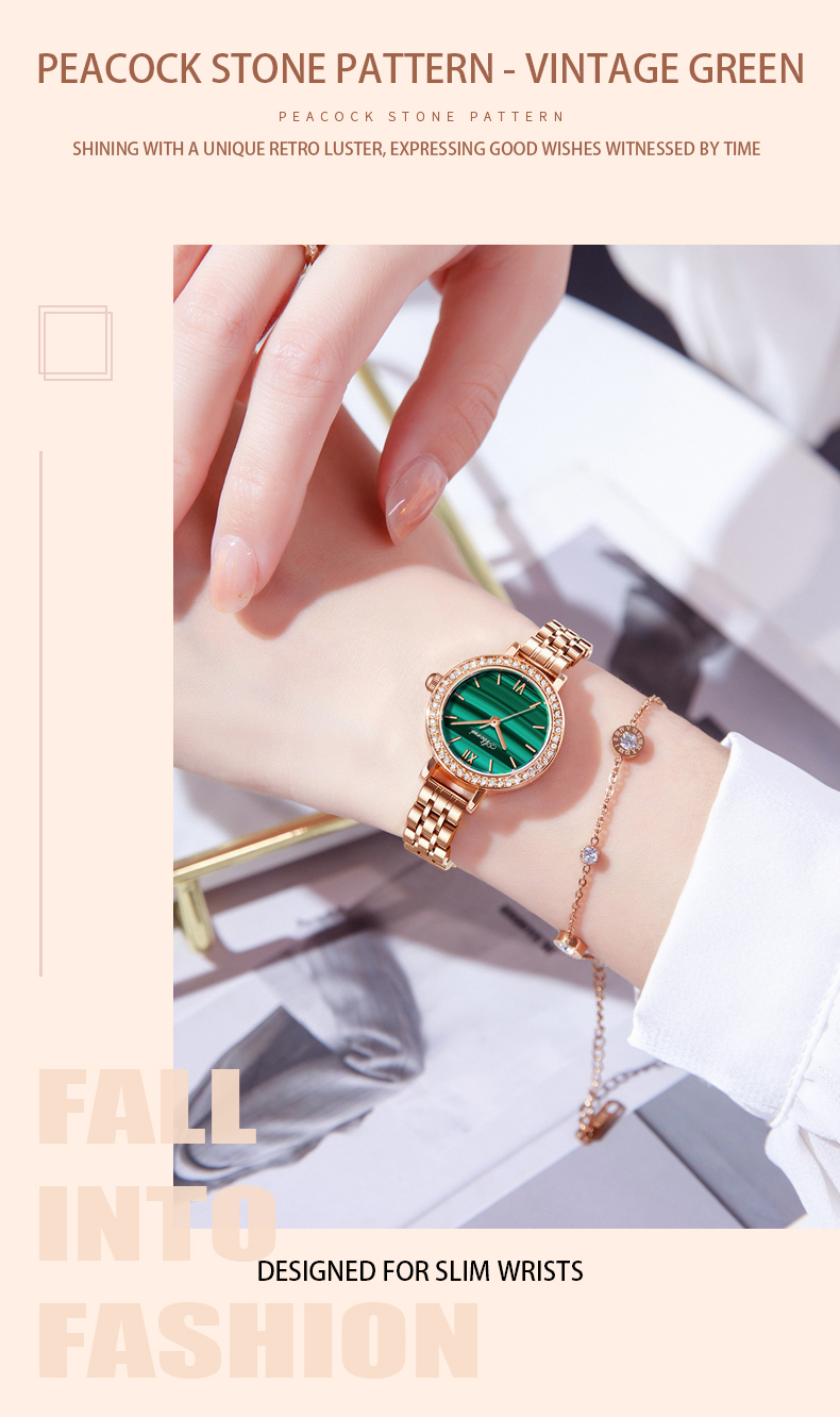 Đồng Hồ Nữ ABORNI YBN-8825 Dây Thép ( Xanh Vàng )