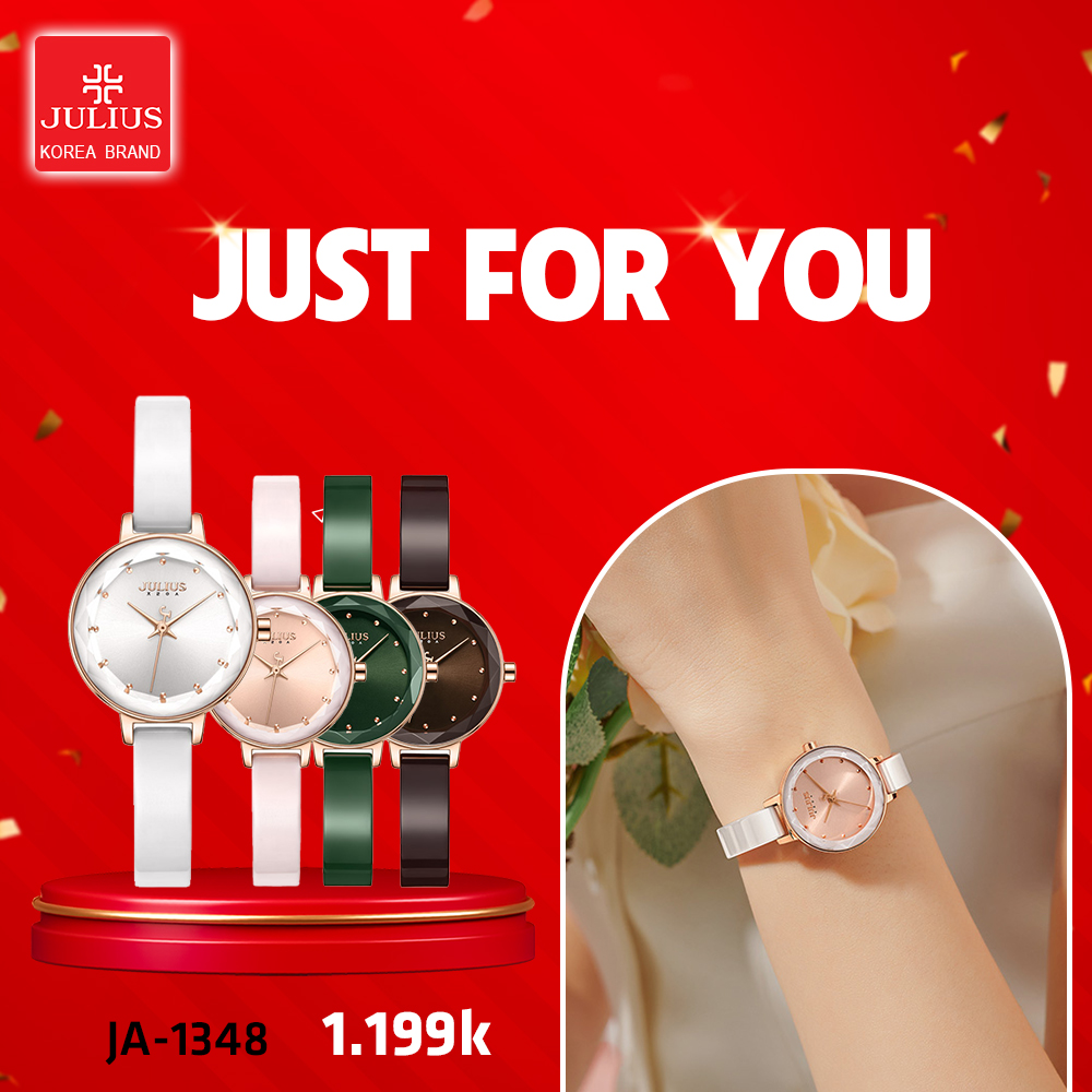 Combo Quà Tặng Đồng Hồ Nữ JA-1348A + Vòng Tay JSB02A (Trắng)