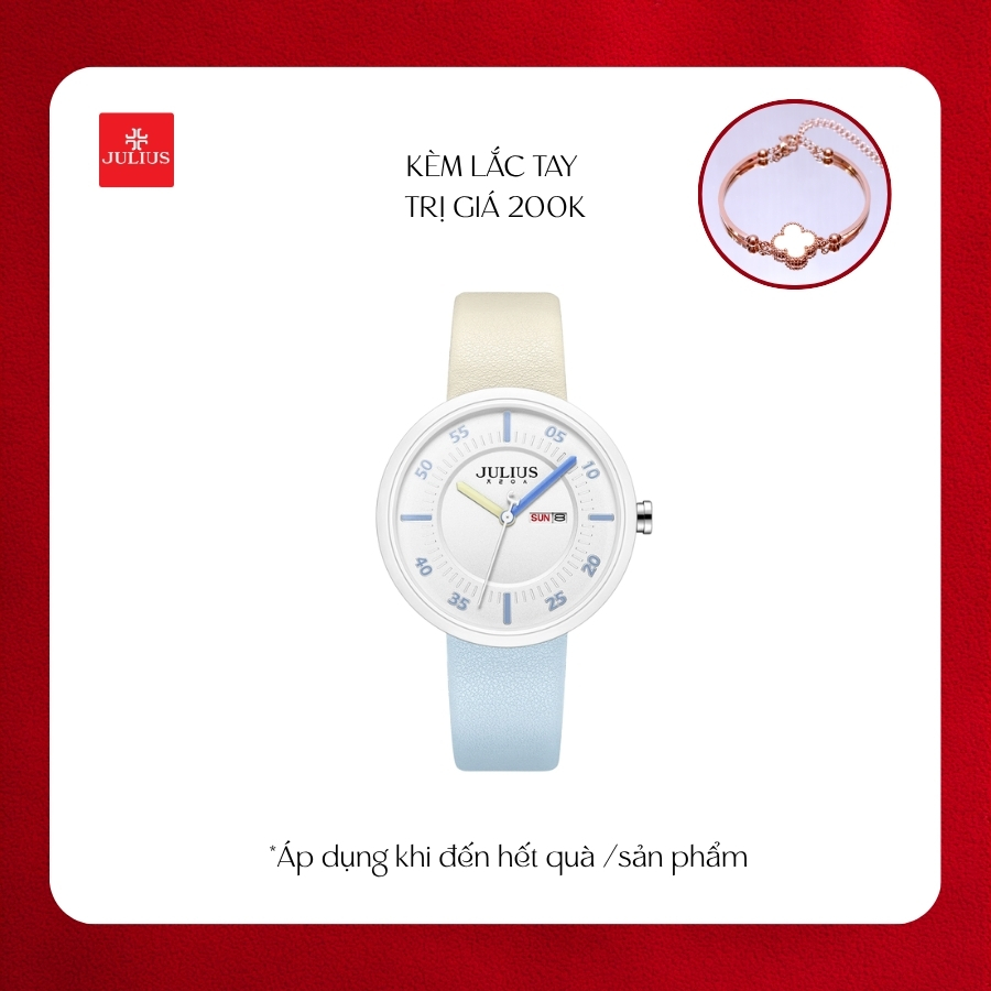 Đồng Hồ Nữ JA-1492B Julius Hàn Quốc Dây Da (Trắng Vàng)