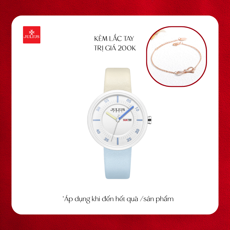 Đồng Hồ Nữ JA-1492B Julius Hàn Quốc Dây Da (Trắng Vàng)
