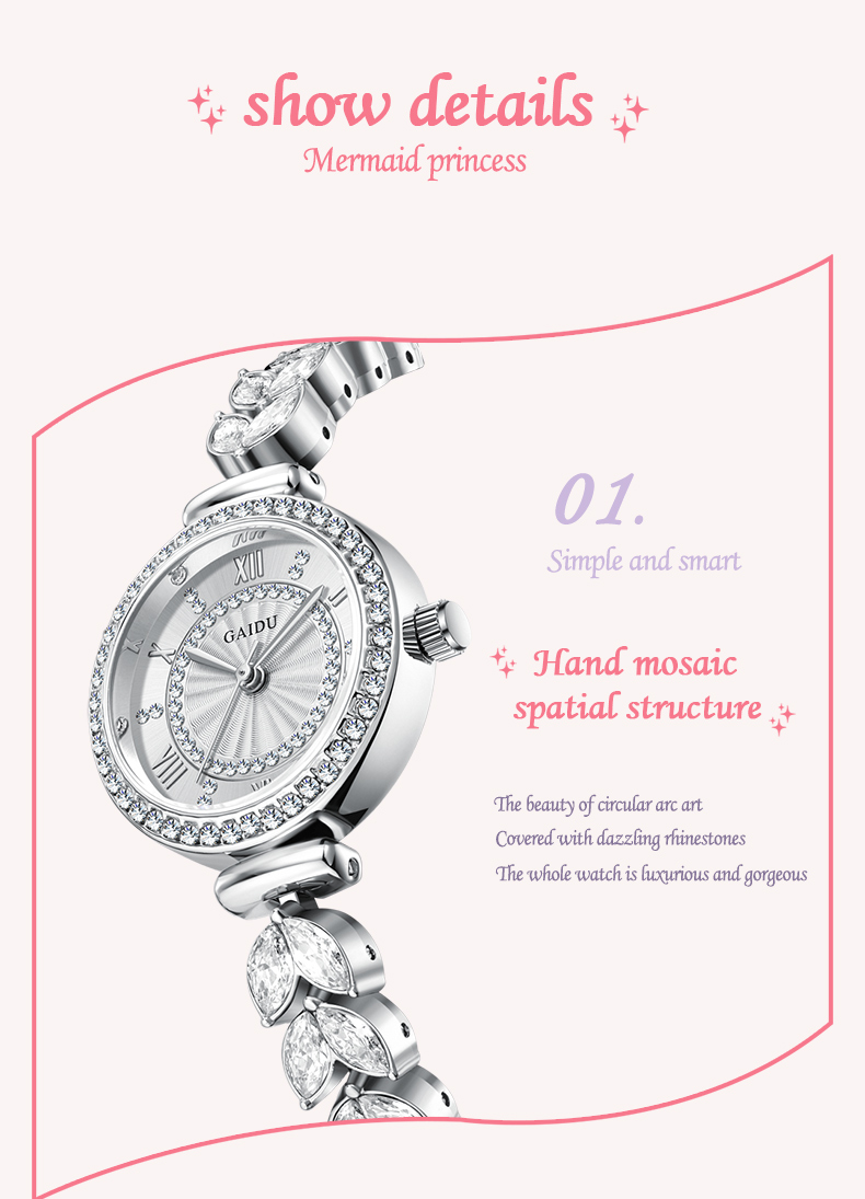 Đồng Hồ Nữ GAIDU KD-2308 Dây Thép (Trắng Bạc)