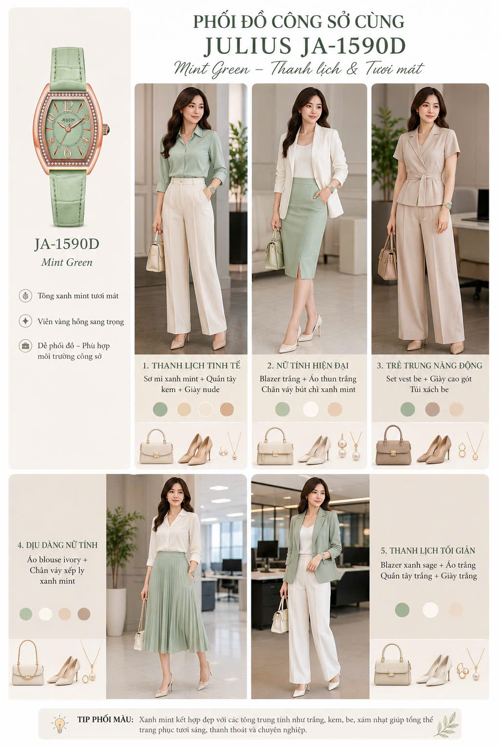 [New Arrival] Đồng Hồ Nữ JA-1590 Julius Dây Da (Nhiều Màu)