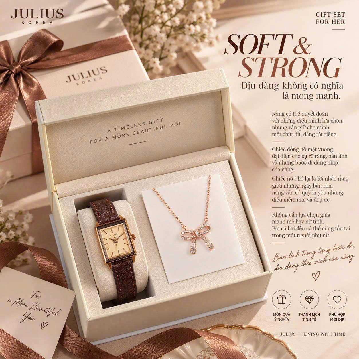 Combo Quà Tặng Đồng Hồ Nữ Julius JA-787E + Trang sức ES214