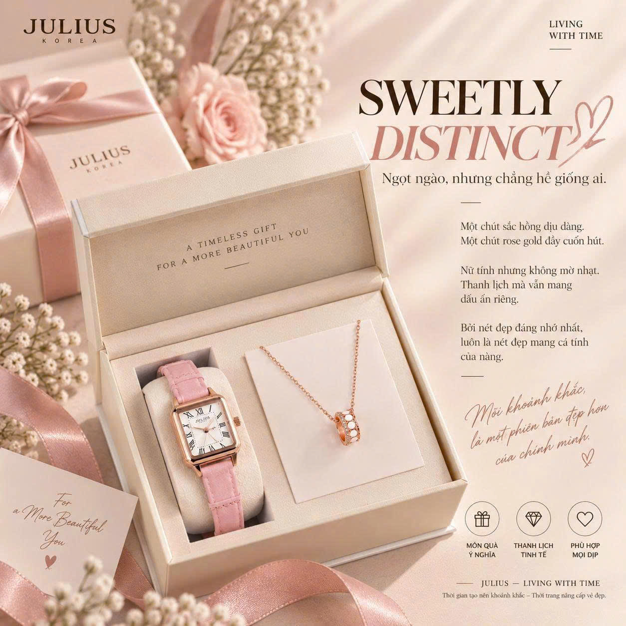Combo Quà Tặng Đồng Hồ Nữ Julius JA-1493B + ES581