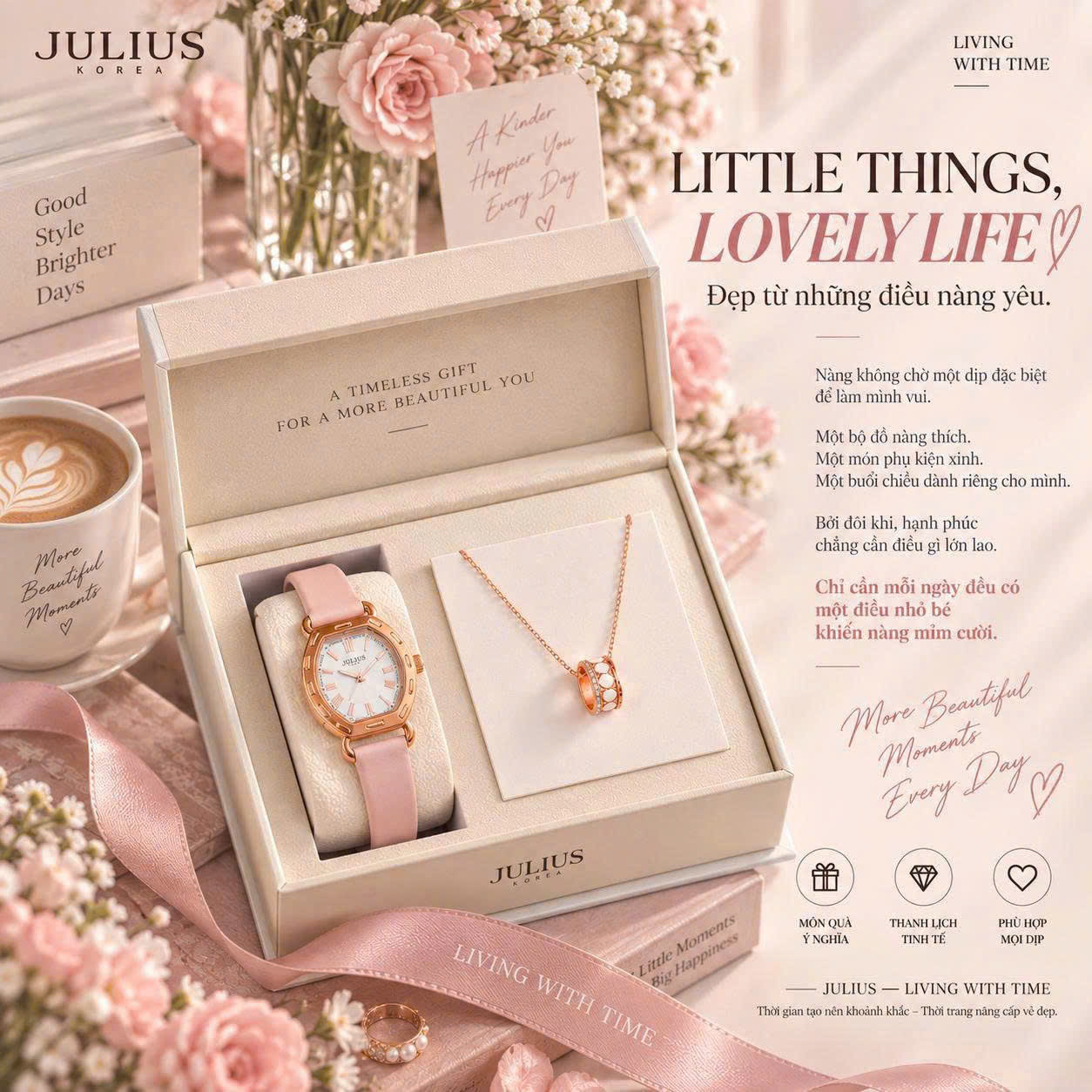 Combo Quà Tặng Đồng Hồ Nữ Julius JA-544K Off + ES581