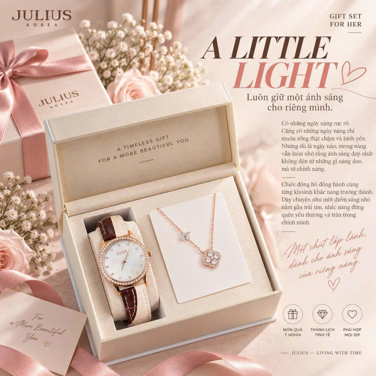Combo Quà Tặng Đồng Hồ Nữ Julius JA-1593C + ES579