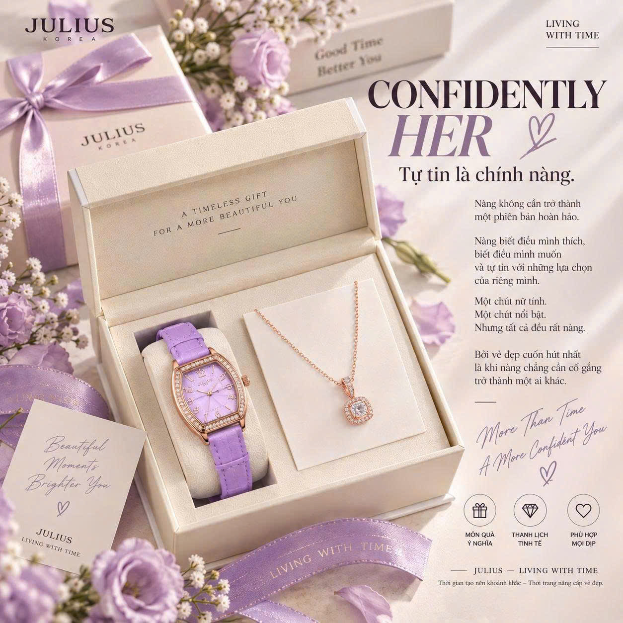 Combo Quà Tặng Đồng Hồ Nữ Julius JA-1590B + ES583