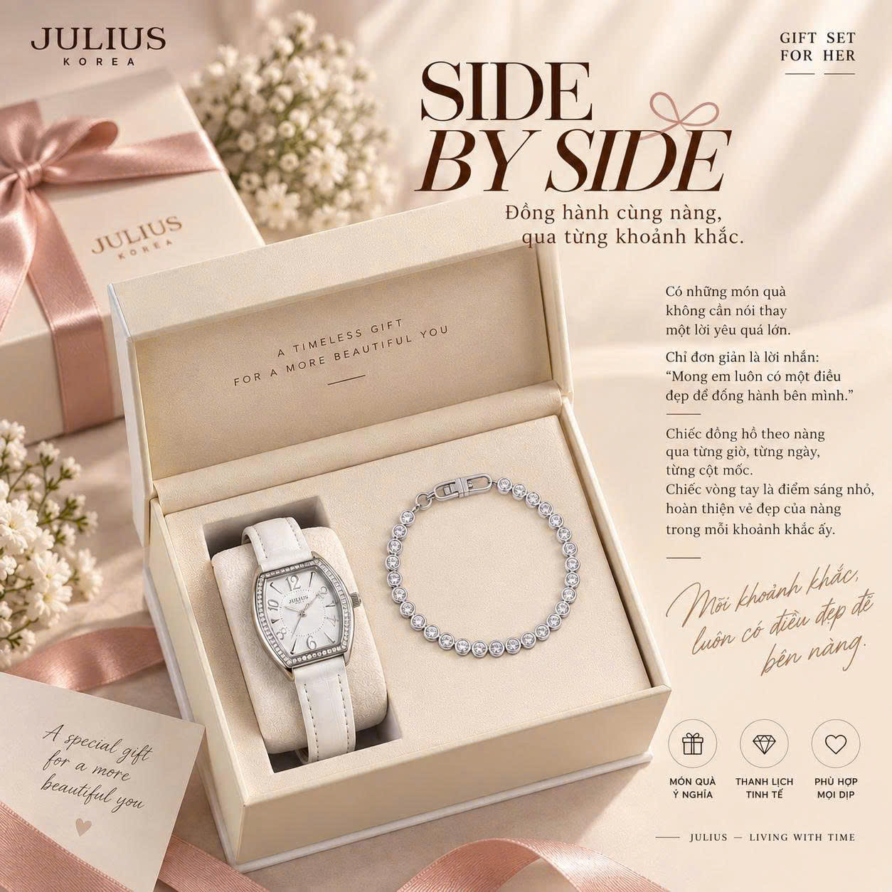 Combo Quà Tặng Đồng Hồ Nữ Julius JA-1590A + ES588