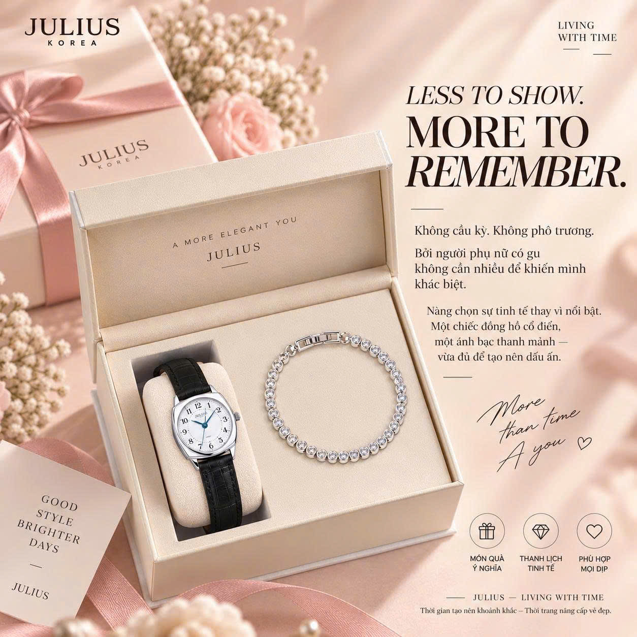 Combo Quà Tặng Đồng Hồ Nữ Julius JA-1475A + ES588