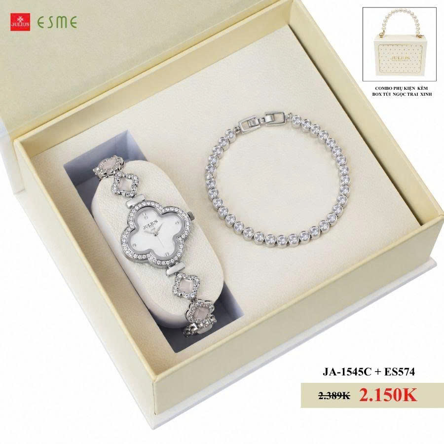 Combo Quà Tặng Đồng Hồ Nữ Julius JA-1545C + ES588
