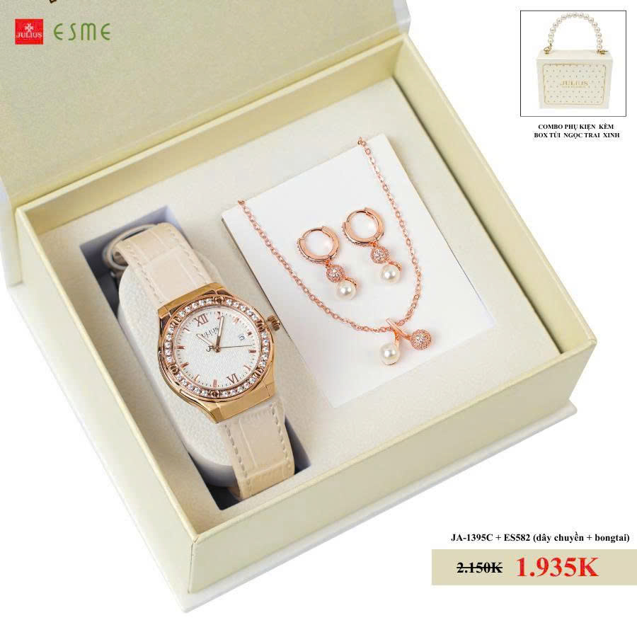 Combo Quà Tặng Đồng Hồ Nữ Julius JA-1395C + ES582