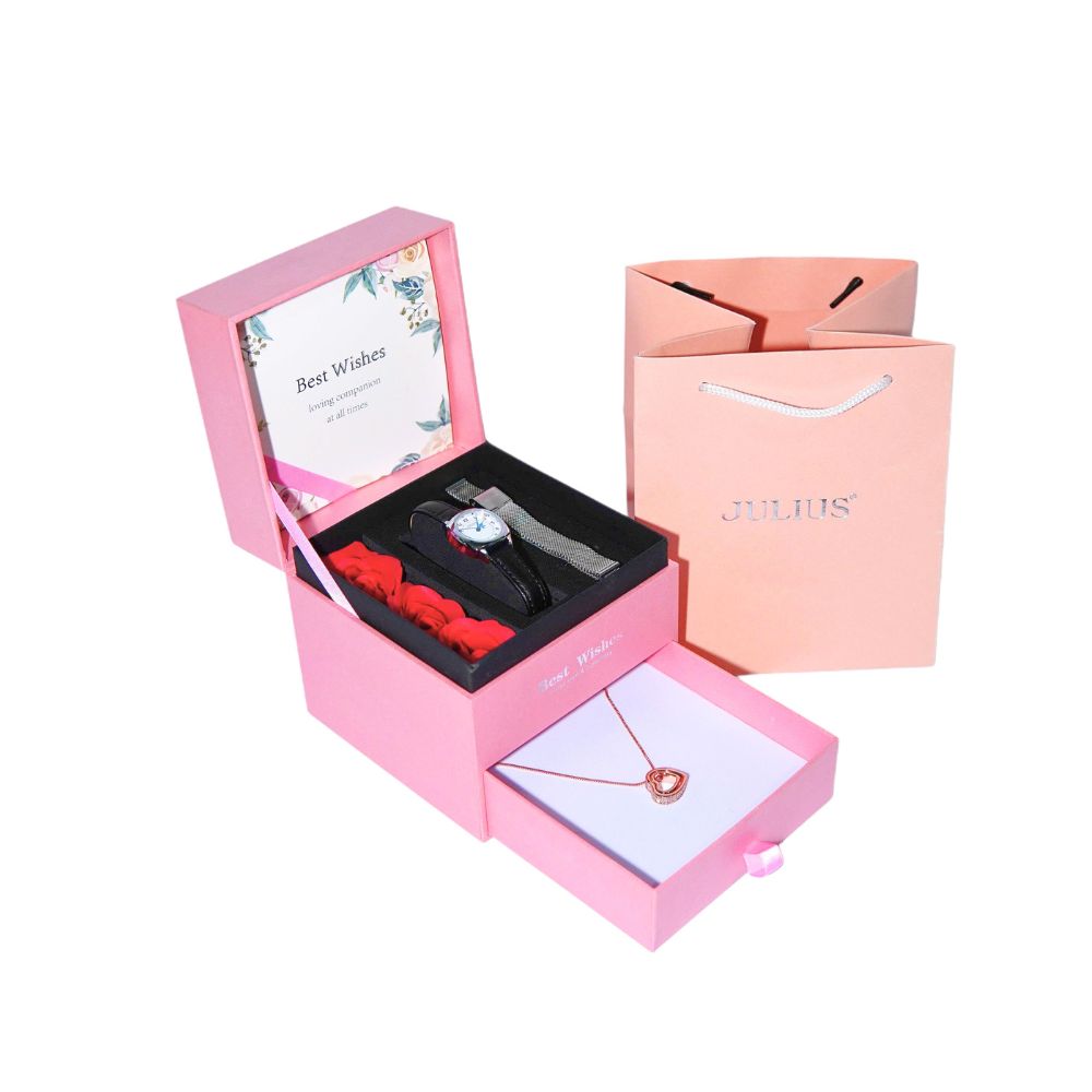 Combo Đồng Hồ Nữ JA-1475A + Dây Mesh +Dây Chuyển ES482