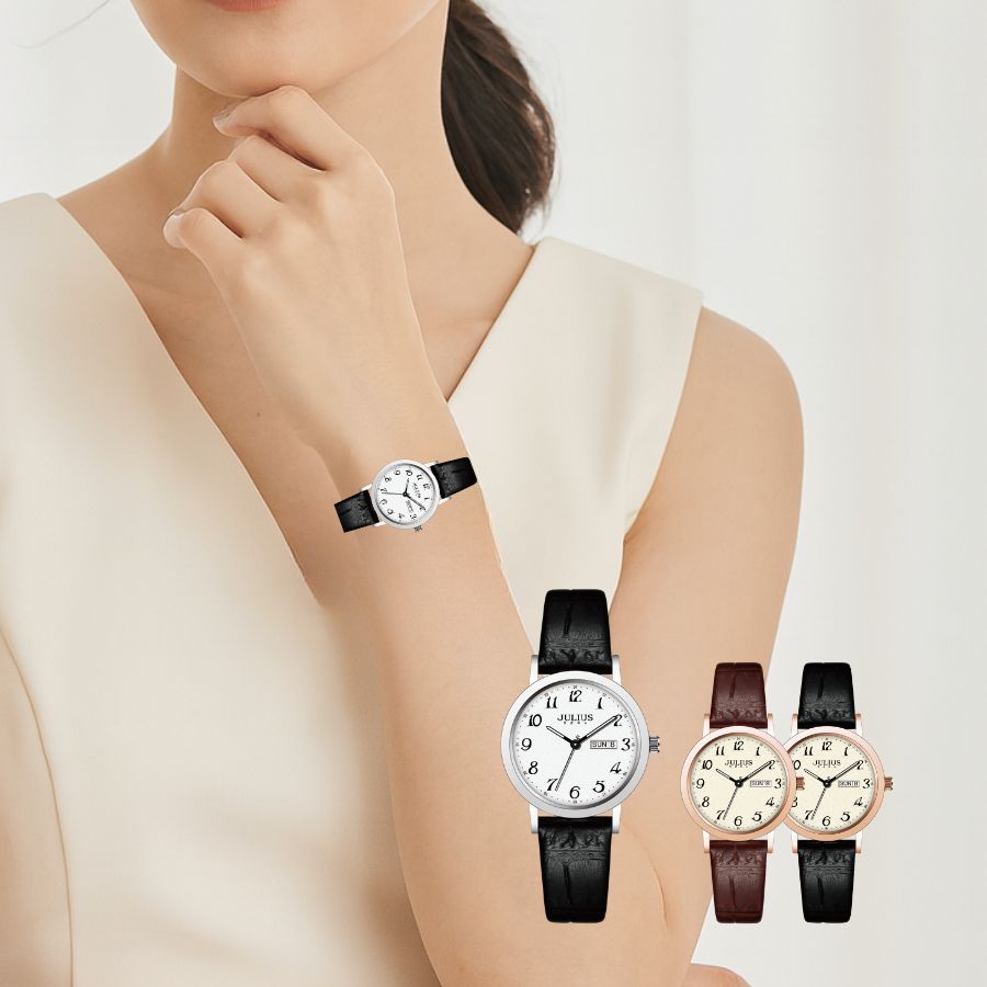 Đồng Hồ Nữ JA-1528 Julius Hàn Quốc Dây Da (3 Màu)