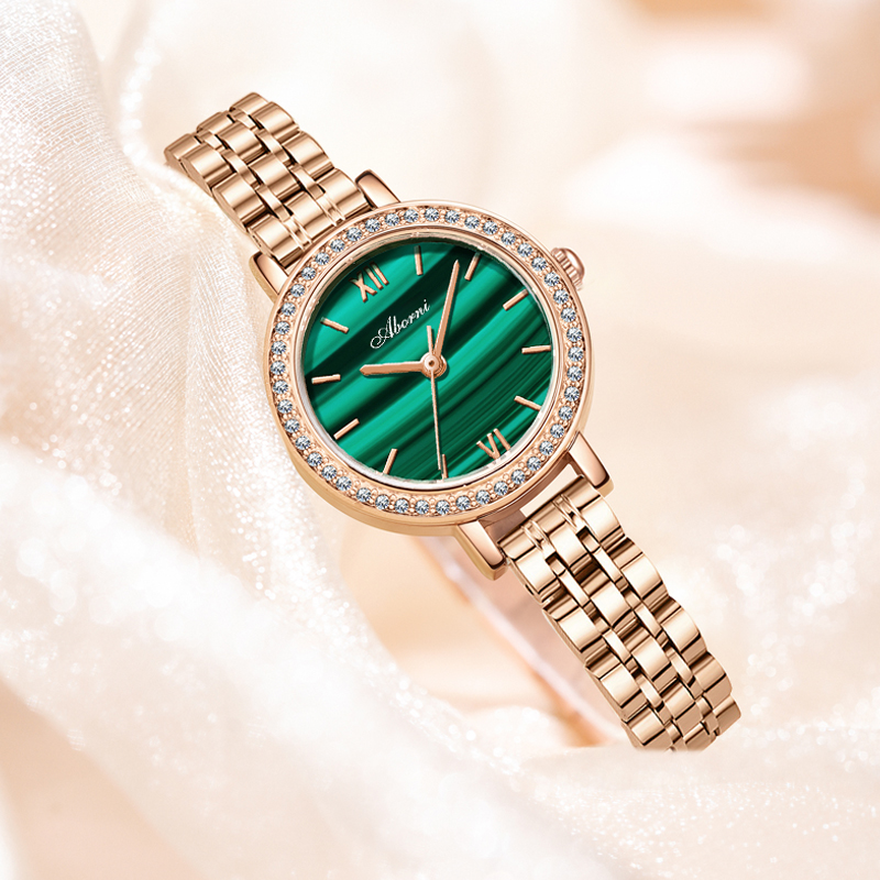 Đồng Hồ Nữ ABORNI YBN-8825 Dây Thép ( Xanh Vàng )