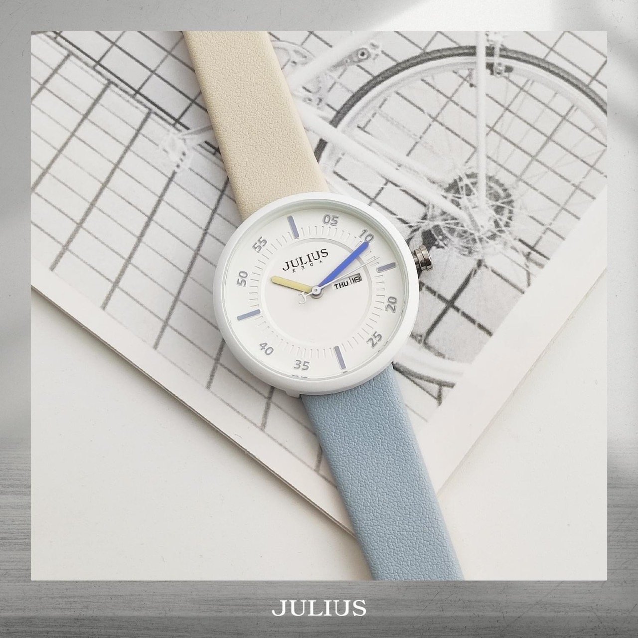 Đồng Hồ Nữ JA-1492B Julius Hàn Quốc Dây Da (Trắng Vàng)