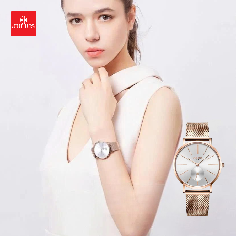 Đồng Hồ JS-022B Julius Star Hàn Quốc Dây Thép (Vàng Đồng)