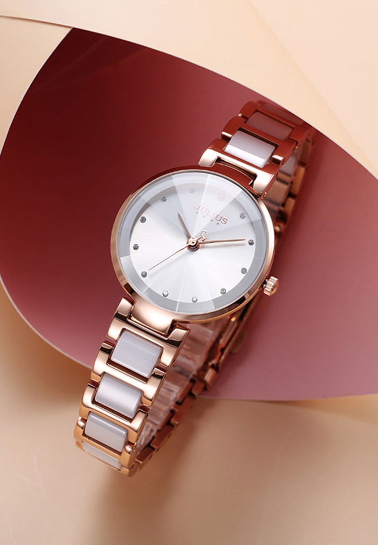 Đồng Hồ Nữ  JA-1209A Julius Hàn Quốc Dây Thép (Hồng Mặt Trắng)