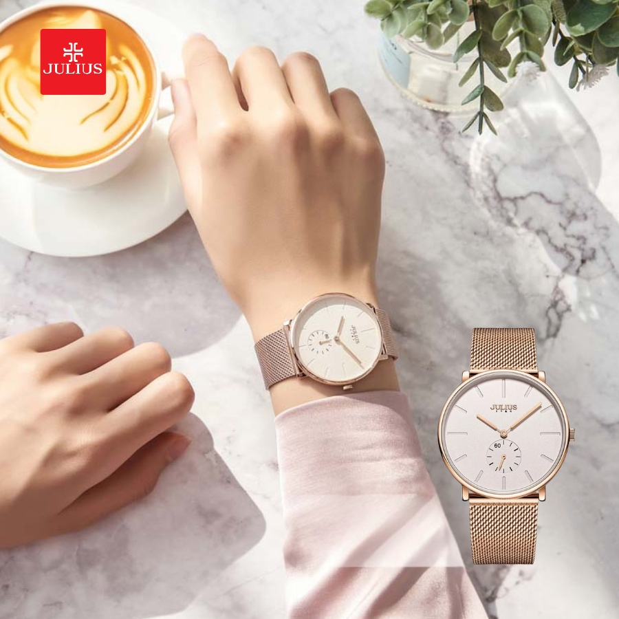 Đồng Hồ Nữ JS-043C Kính Sapphire Julius Hàn Quốc Dây Thép (Đồng)