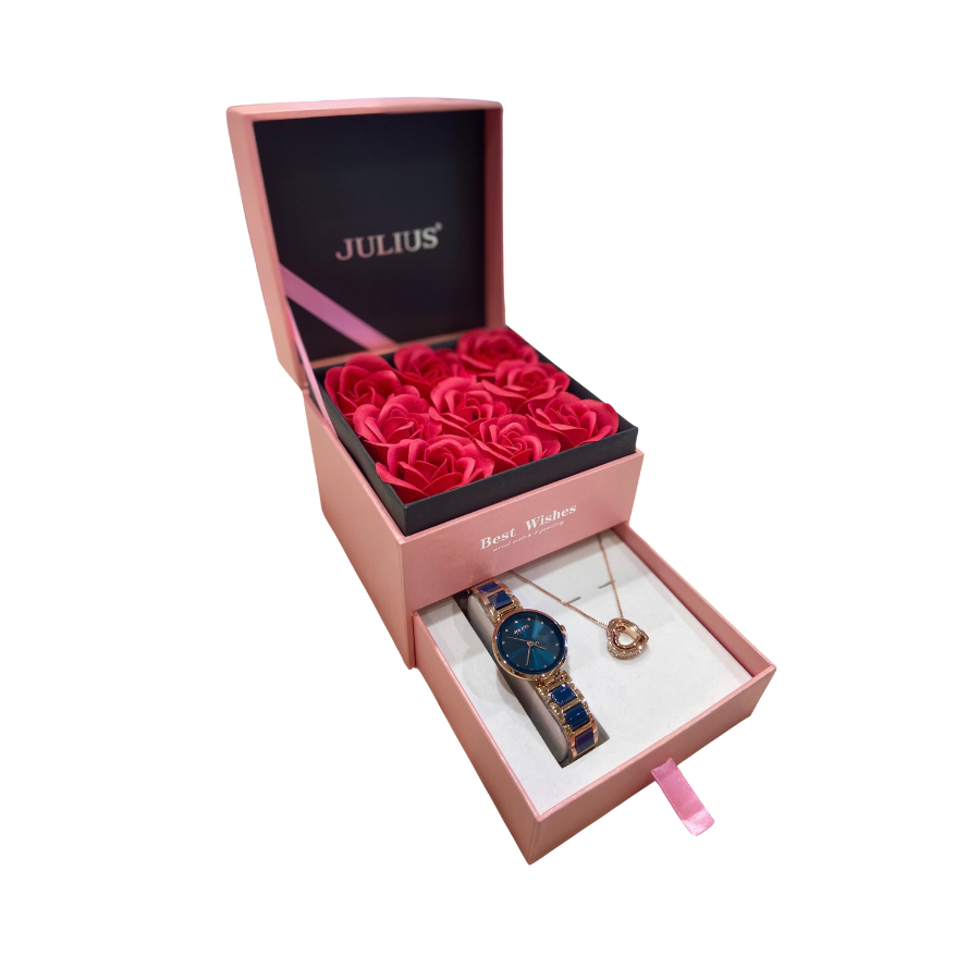 Combo Quà Tặng Đồng Hồ Nữ JA-1209C Julius + Dây Chuyền ES482