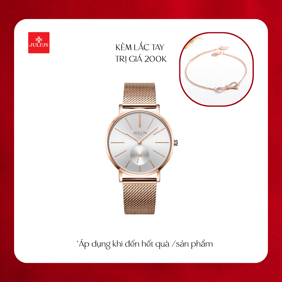 Đồng Hồ JS-022B Julius Star Hàn Quốc Dây Thép (Vàng Đồng)