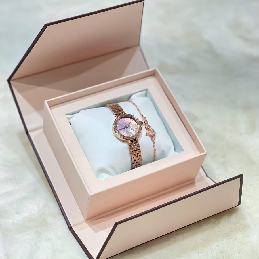 Combo Quà Tặng Đồng Hồ Nữ JA-1421C Julius Hàn Quốc Dây Thép  + Lắc Tay ES214