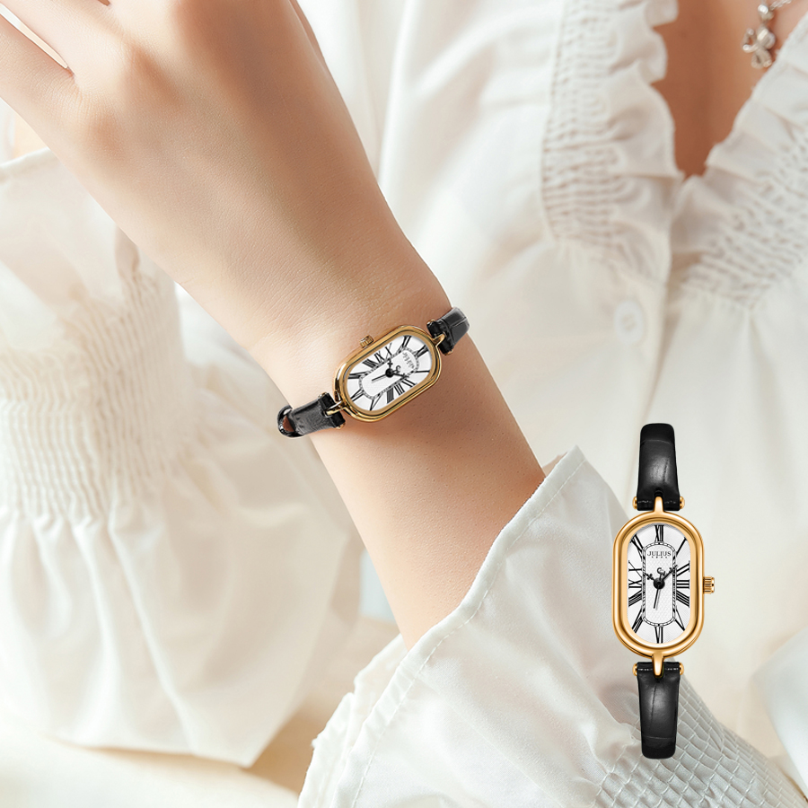 Đồng Hồ Nữ JA-1432A Julius Hàn Quốc Dây Da (Đen)