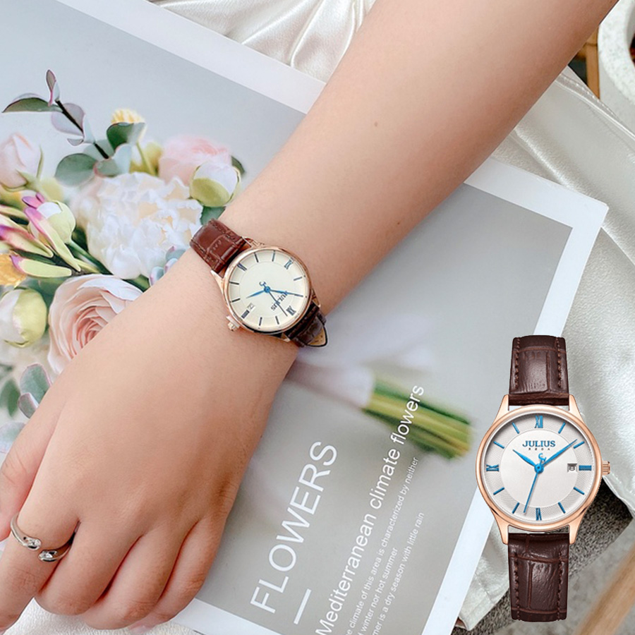Đồng Hồ Nữ JA-1328LB Julius Hàn Quốc Dây Da (Nâu)