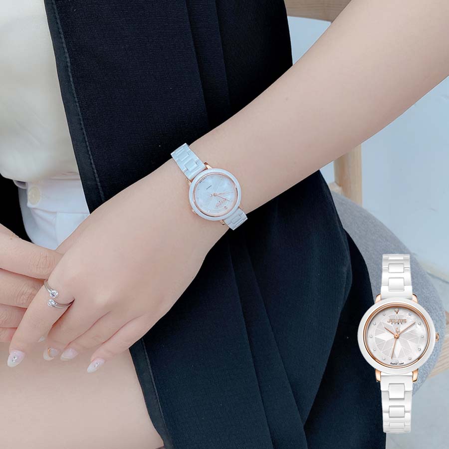 Đồng Hồ Nữ JS-062A Julius Star đá Ceramic (Trắng)