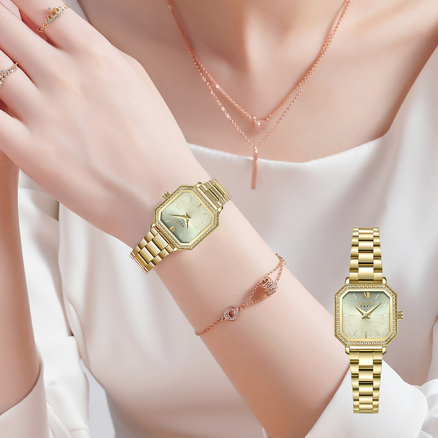 Đồng Hồ Nữ JA-1406B Julius Hàn Quốc Dây Thép (Vàng)