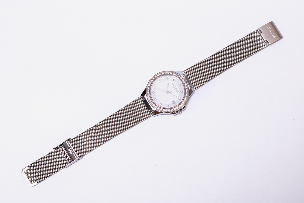 Combo Quà Tặng Đồng Hồ Nữ Julius Star JS-040A Sapphire Julius Star Hàn Quốc Dây Thép (Bạc)