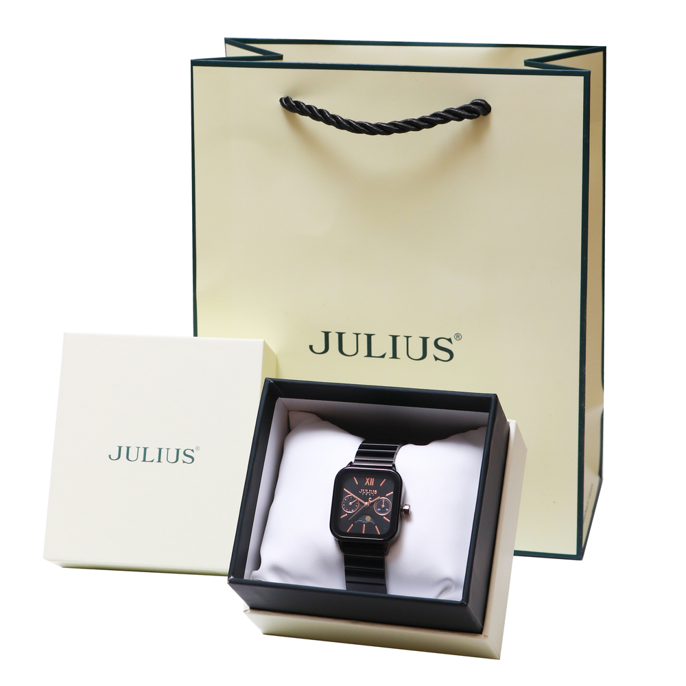 Đồng Hồ Nữ JA-1467H Julius Hàn Quốc Dây Thép (Đen)