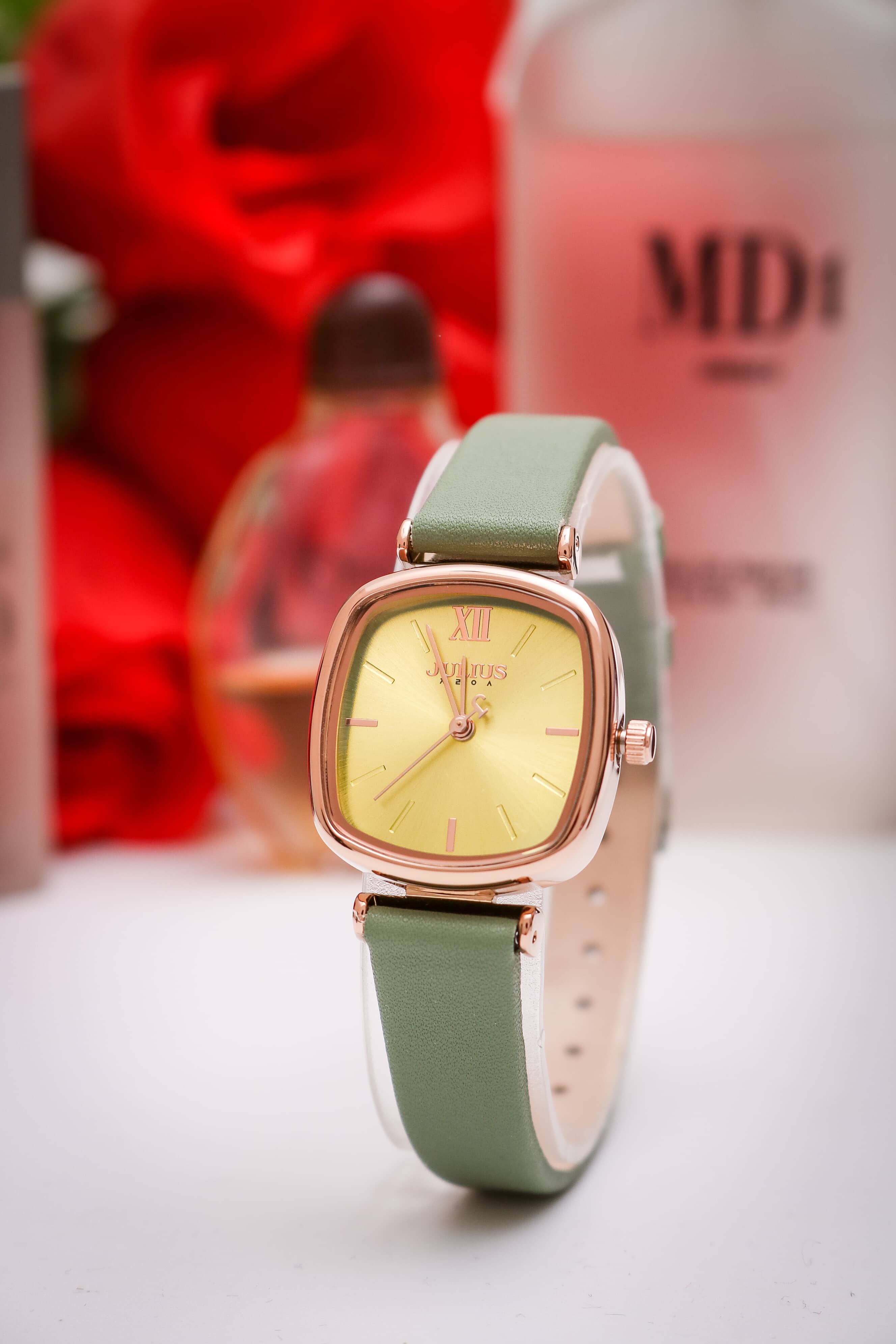 Đồng Hồ Nữ JA-1342B Julius Hàn Quốc Dây Da (Xanh)