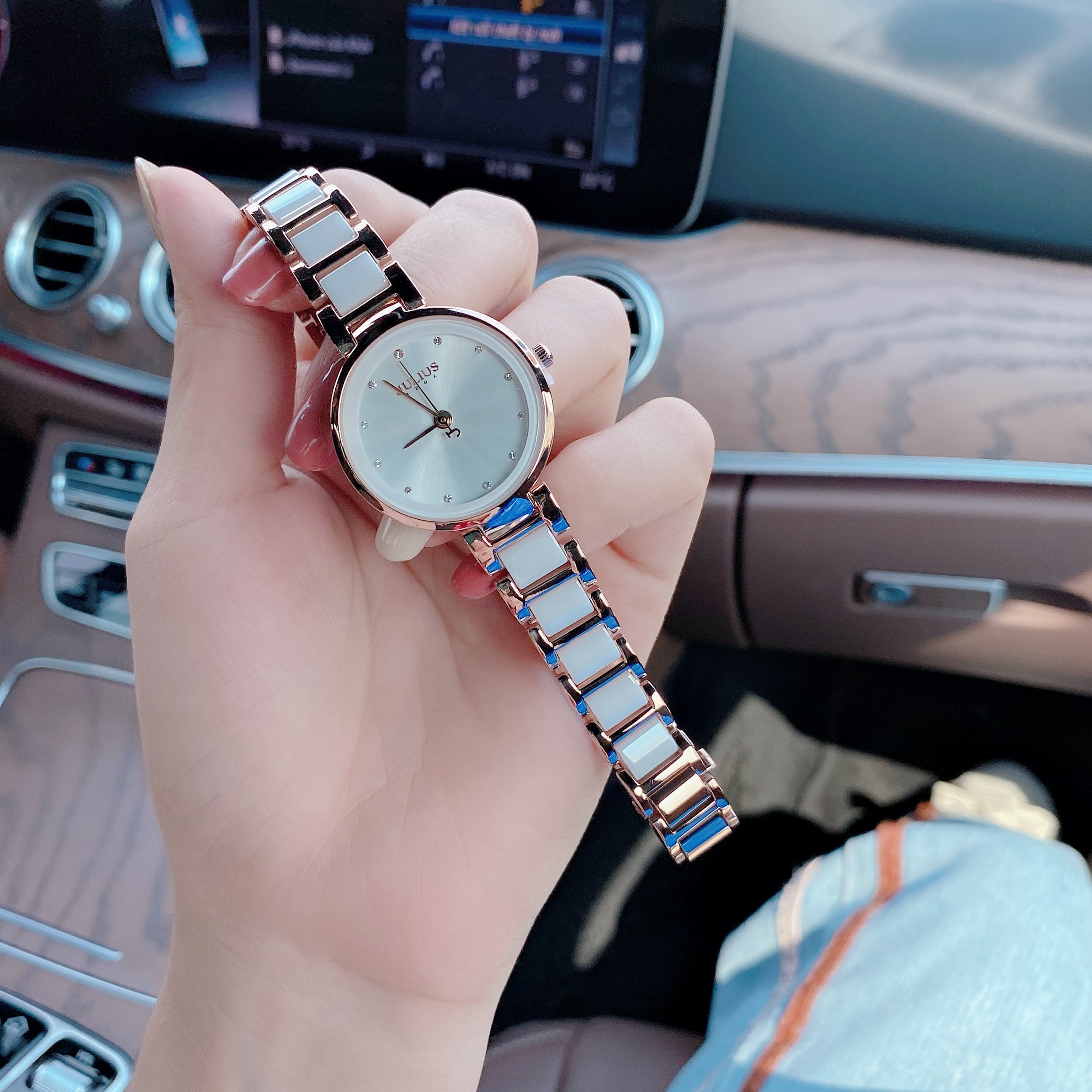 Đồng Hồ Nữ  JA-1209A Julius Hàn Quốc Dây Thép (Hồng Mặt Trắng)