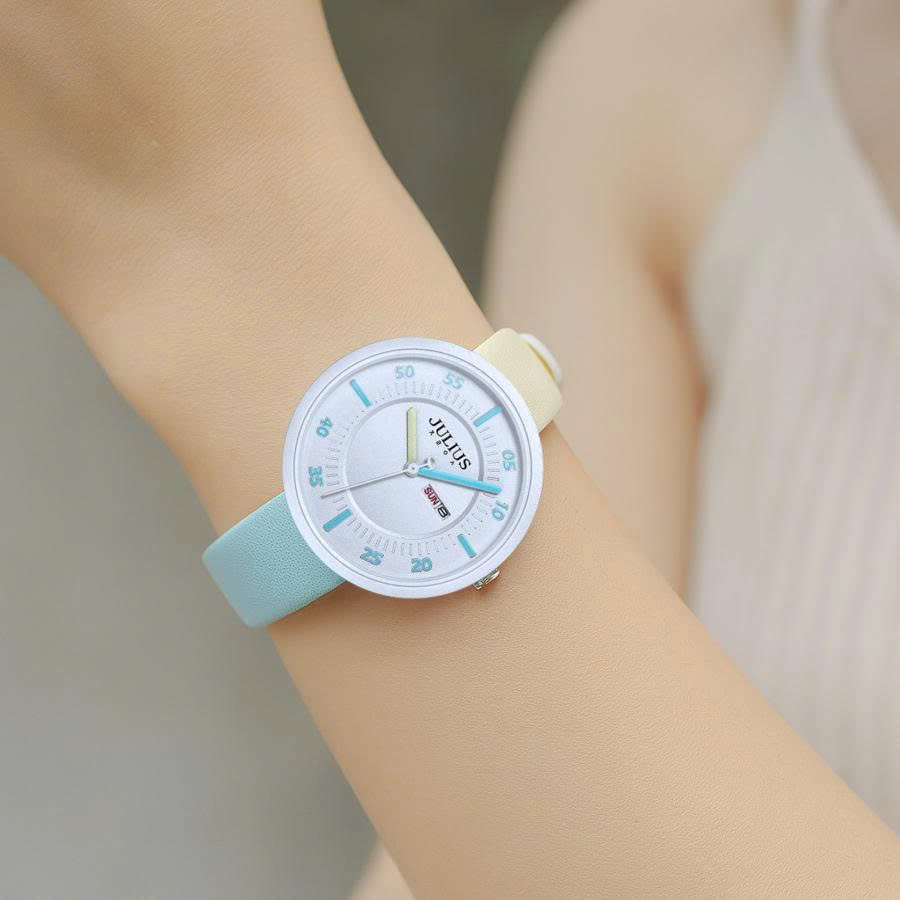 Đồng Hồ Nữ JA-1492B Julius Hàn Quốc Dây Da (Trắng Vàng)