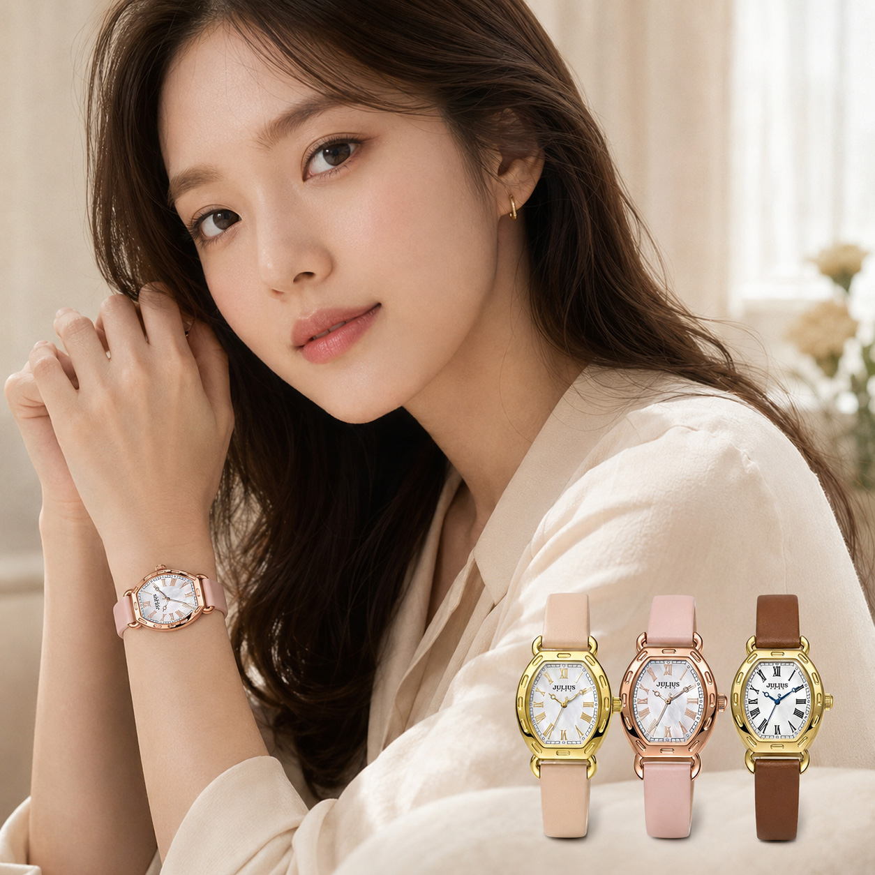 [ NEW VERSION COLOR ] Đồng Hồ Nữ JA-544 Julius Hàn Quốc Dây Da