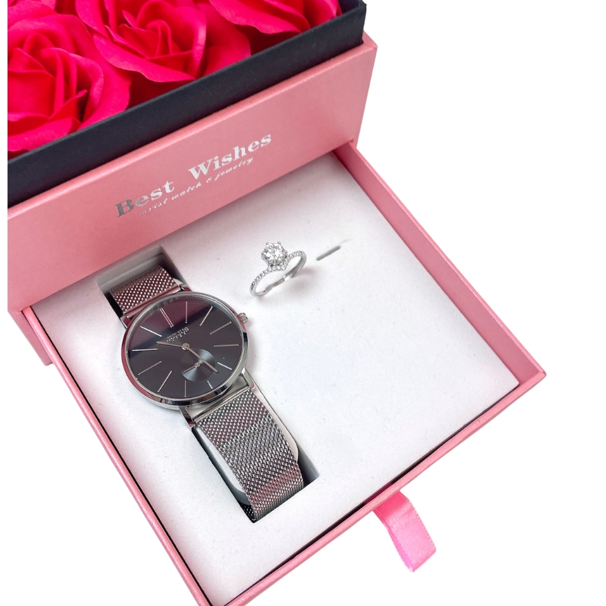 Combo Đồng Hồ Nữ JS-022A + Nhẫn Moissanite ES290AS