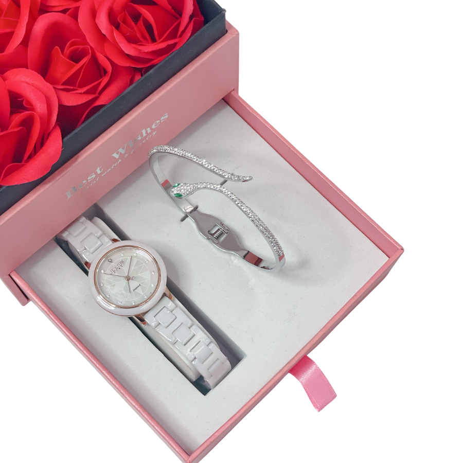 Combo Đồng Hồ Nữ JS-062A Julius Star + Vòng Tay Hình Chú Rắn ES190A