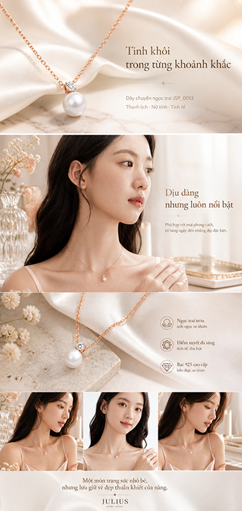 Dây chuyền JULIUS Ngọc trai Bạc 925 (V.Hồng) JSP-0031