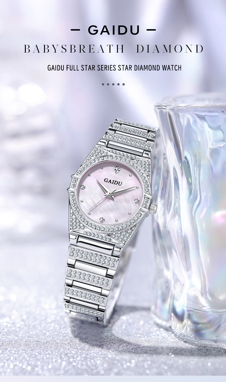 Đồng Hồ Nữ GAIDU KD-3003 Dây Thép (Hồng Xà Cừ)