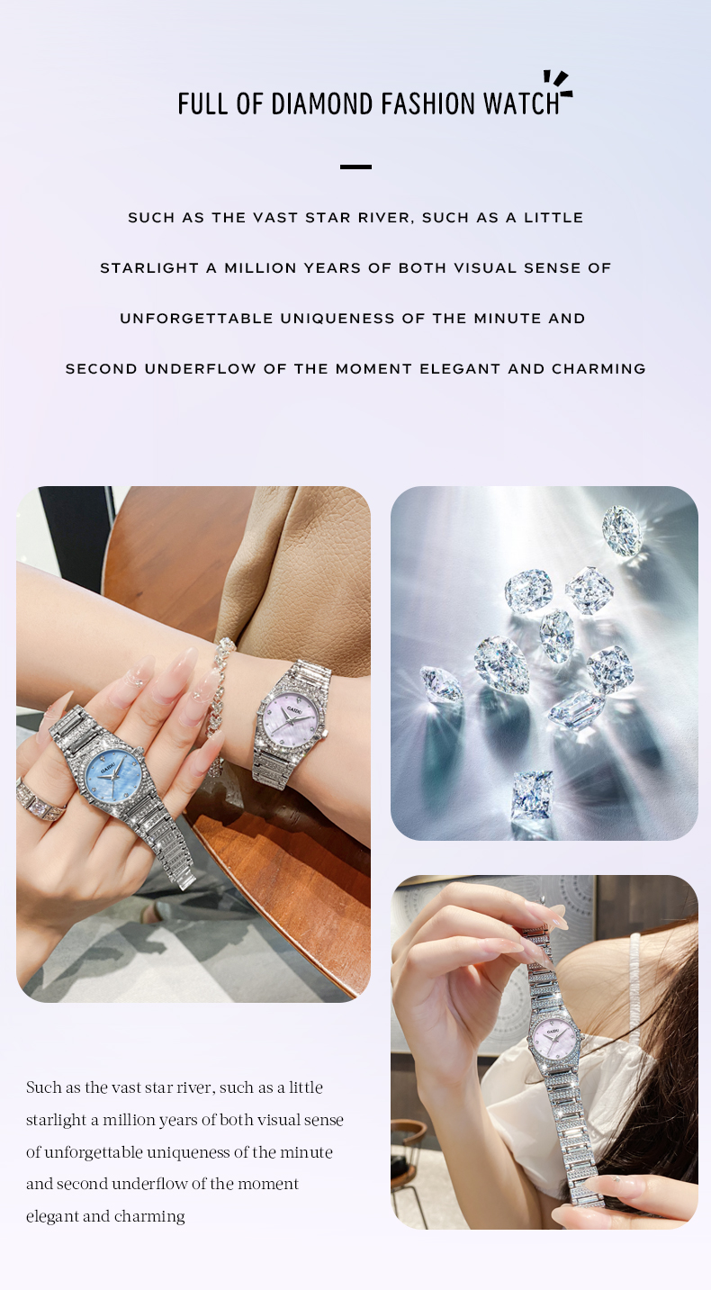 Đồng Hồ Nữ GAIDU KD-3003 Dây Thép (Hồng Xà Cừ)