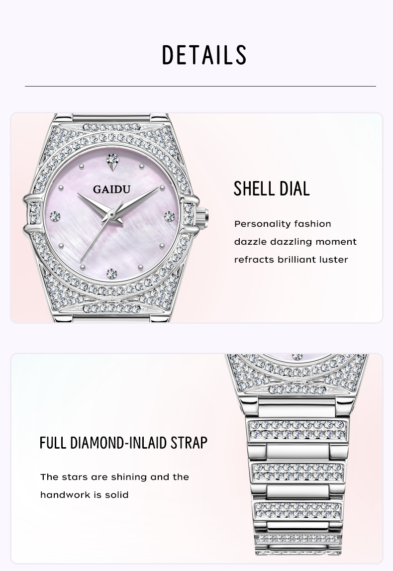 Đồng Hồ Nữ GAIDU KD-3003 Dây Thép (Hồng Xà Cừ)